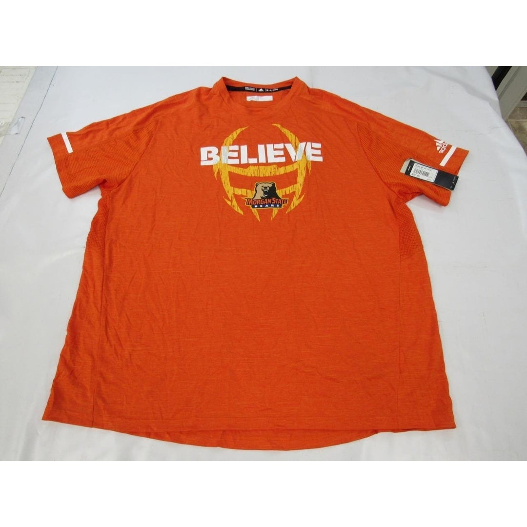 Morgan State Bears Believe Mens Size 2XL Adidas Climalite Orange Shirt 50 Image 1