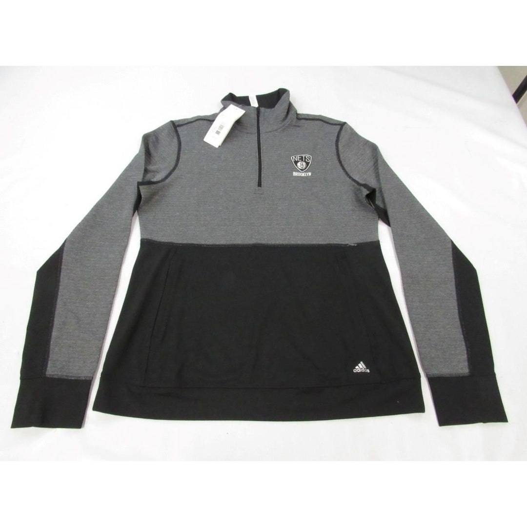 Brooklyn Nets Womens Size L Gray Black 3/4 Zip Pullover Warmup Adidas Jacket Image 1