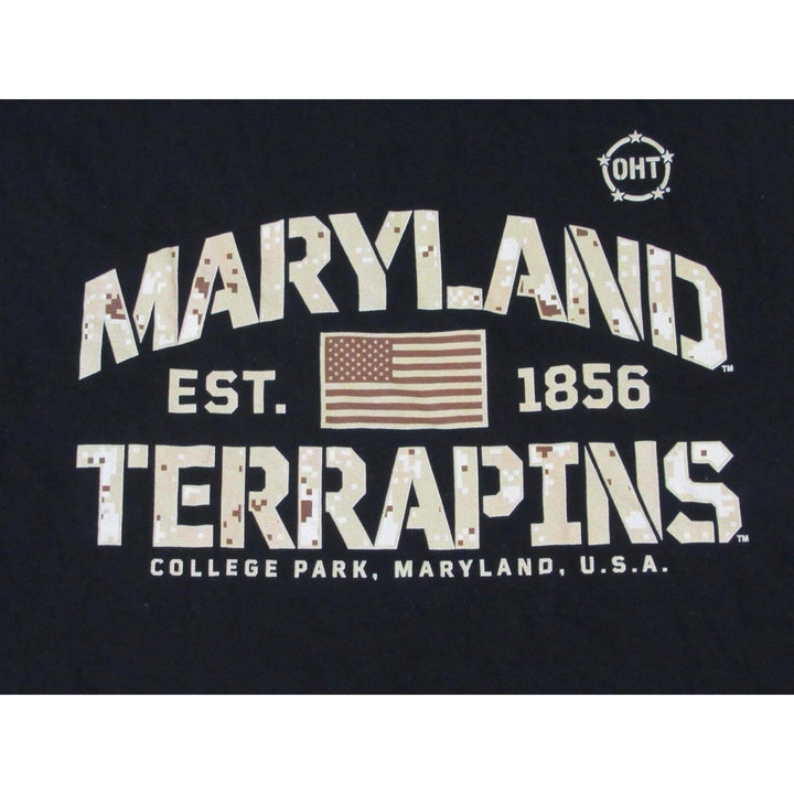 Maryland Terrapins EST. 1856 Mens Size M Medium Black Shirt w/ Army Print Image 3