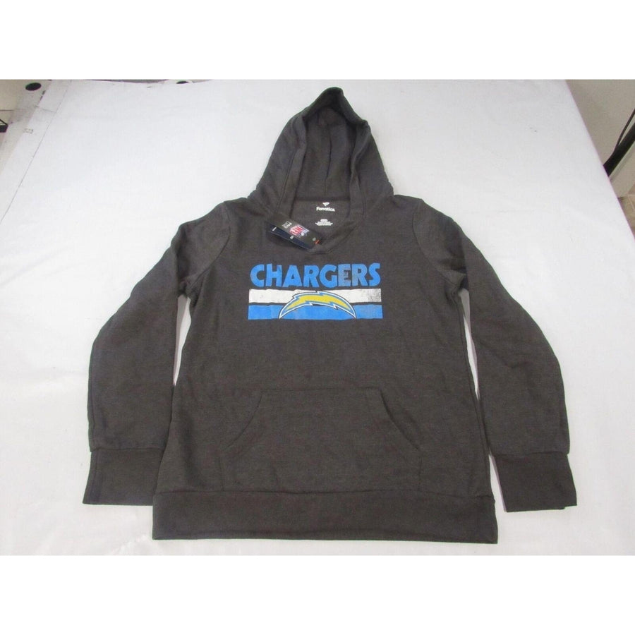 Los Angeles Chargers Womens Size L Gray V-Neck Hoodie w/ Distressed Print Image 1