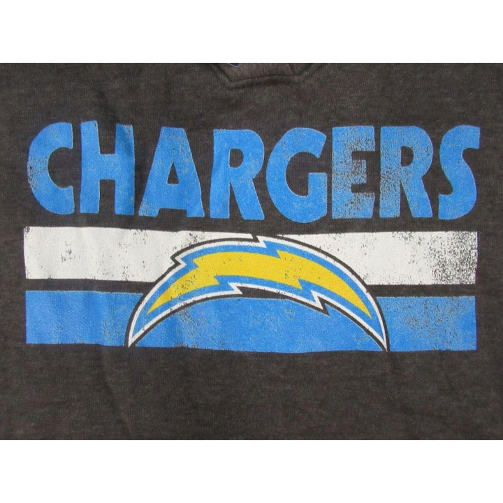 Los Angeles Chargers Womens Size L Gray V-Neck Hoodie w/ Distressed Print Image 3