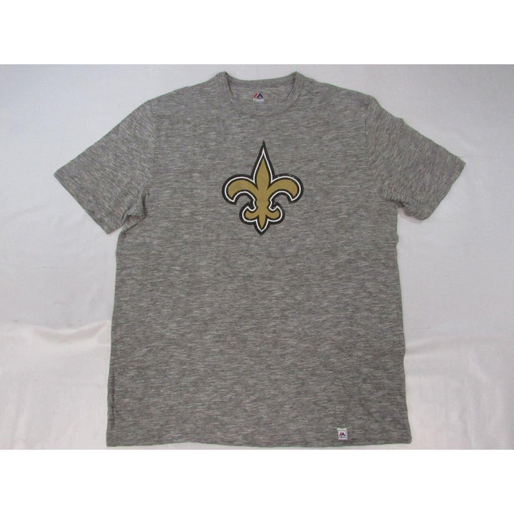 Orleans Saints Mens Size L Heather Gray Majestic Shirt w/ Distressed Print Image 1