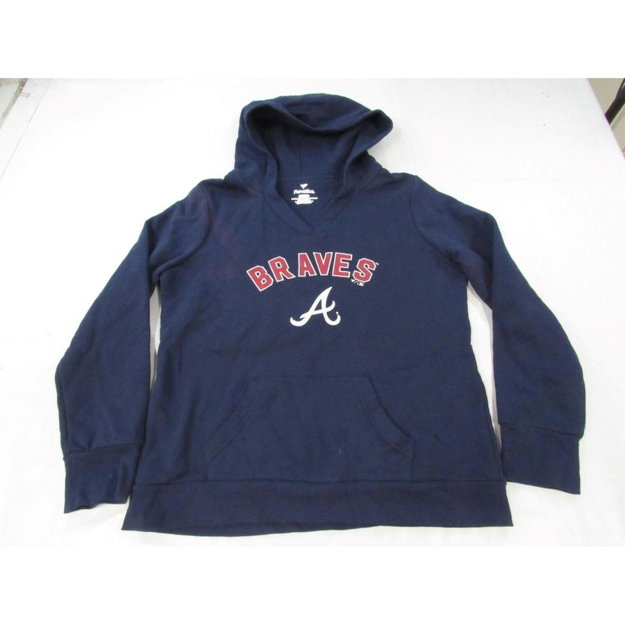 Atlanta Braves 27 Austin Riley Womens Size XL Dark Blue V-Neck Hoodie Image 1