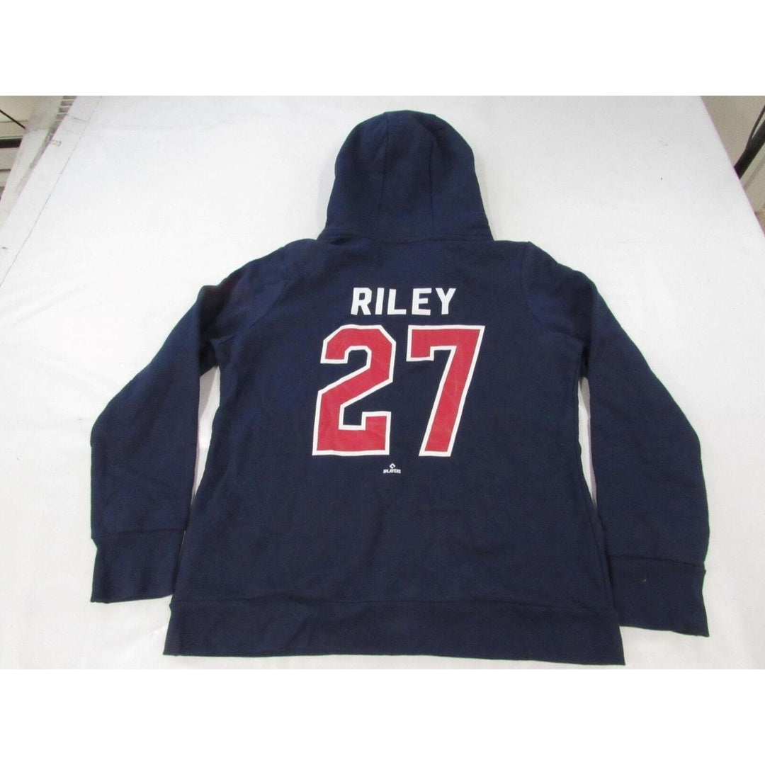 Atlanta Braves 27 Austin Riley Womens Size XL Dark Blue V-Neck Hoodie Image 2