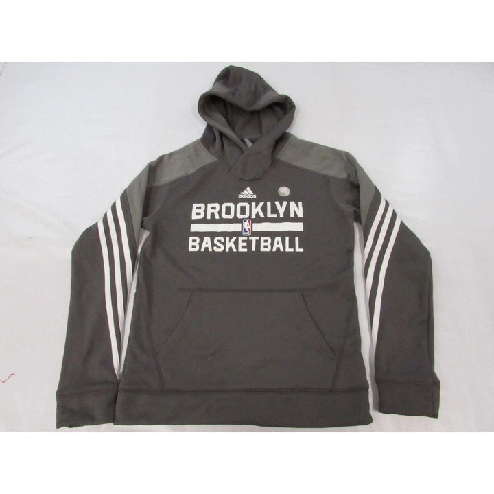 Brooklyn Nets Basketball Youth Size M (10/12) Gray Climawarm Adidas Hoodie Image 1