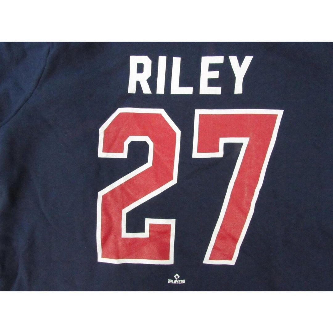 Atlanta Braves 27 Austin Riley Womens Size XL Dark Blue V-Neck Hoodie Image 4