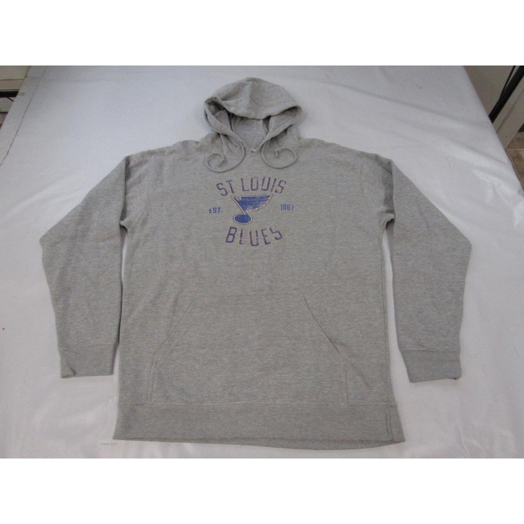 St Louis Blues EST 1967 Mens Size XL Light Gray Hoodie w/ distressed print Image 1