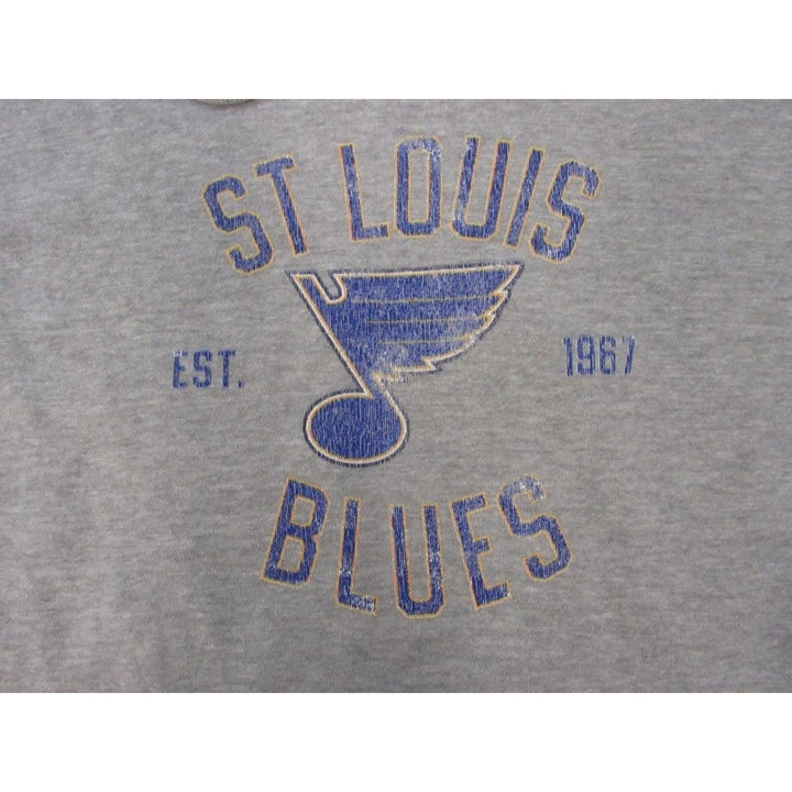 St Louis Blues EST 1967 Mens Size XL Light Gray Hoodie w/ distressed print Image 3