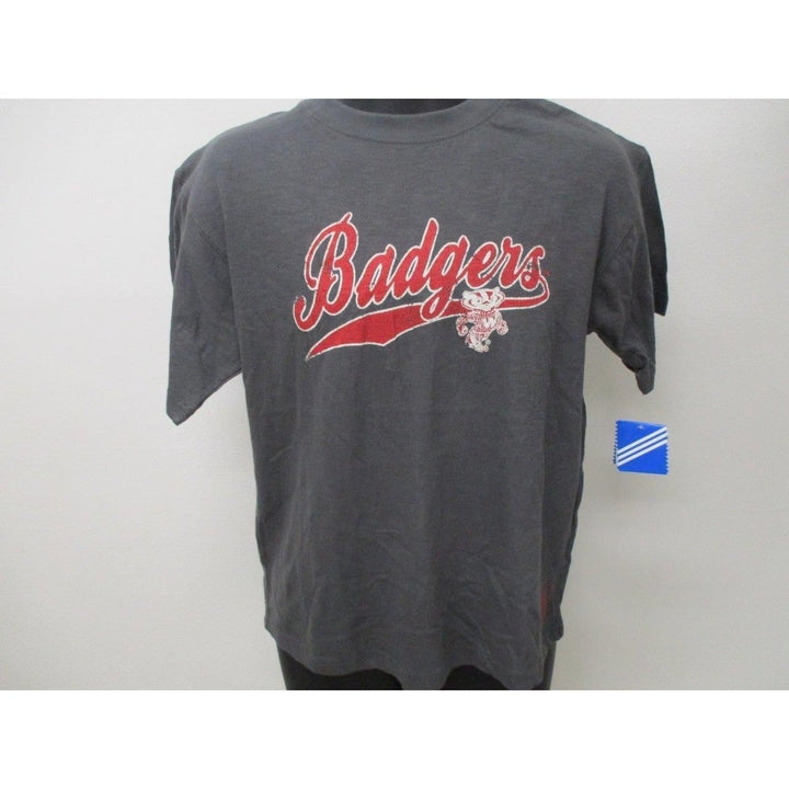 Wisconsin Badgers Youth Size M Medium (10/12) Grey Adidas Shirt MSRP 25 Image 2