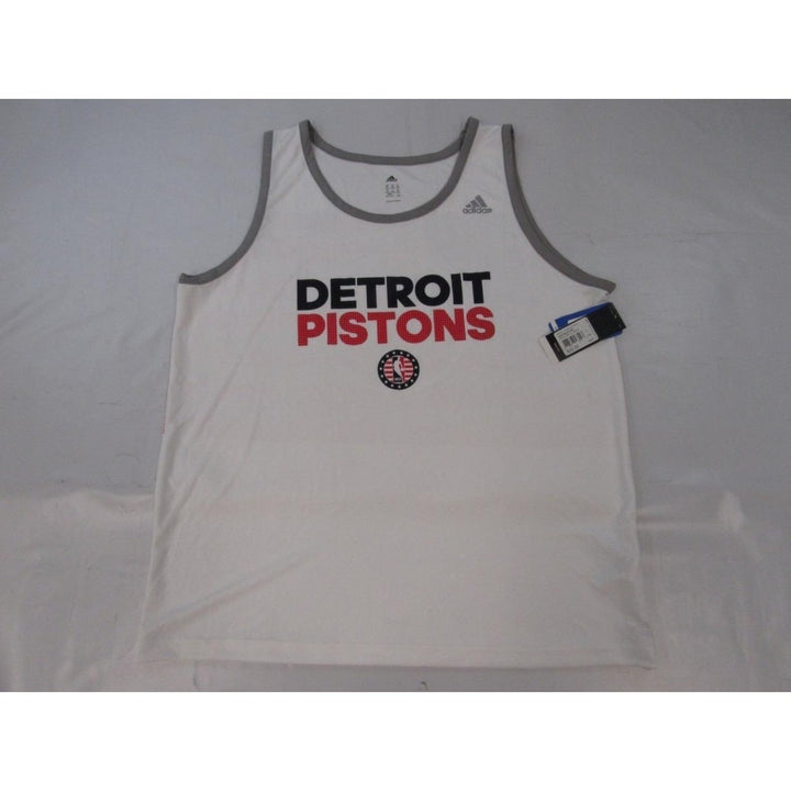 Detroit Pistons Patriotic Mens Size 2XL White Adidas Tank Shirt 32 Image 1