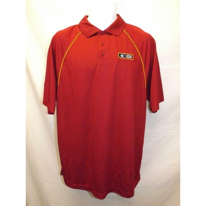 US Army USA Mens Size L Large Maroon with Gold stripe Polo Shirt Image 1