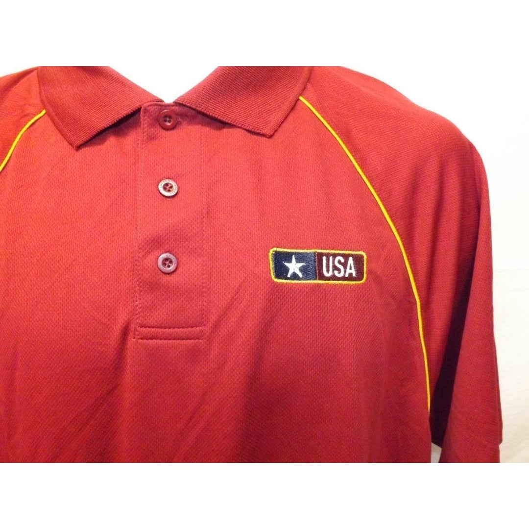 US Army USA Mens Size L Large Maroon with Gold stripe Polo Shirt Image 2