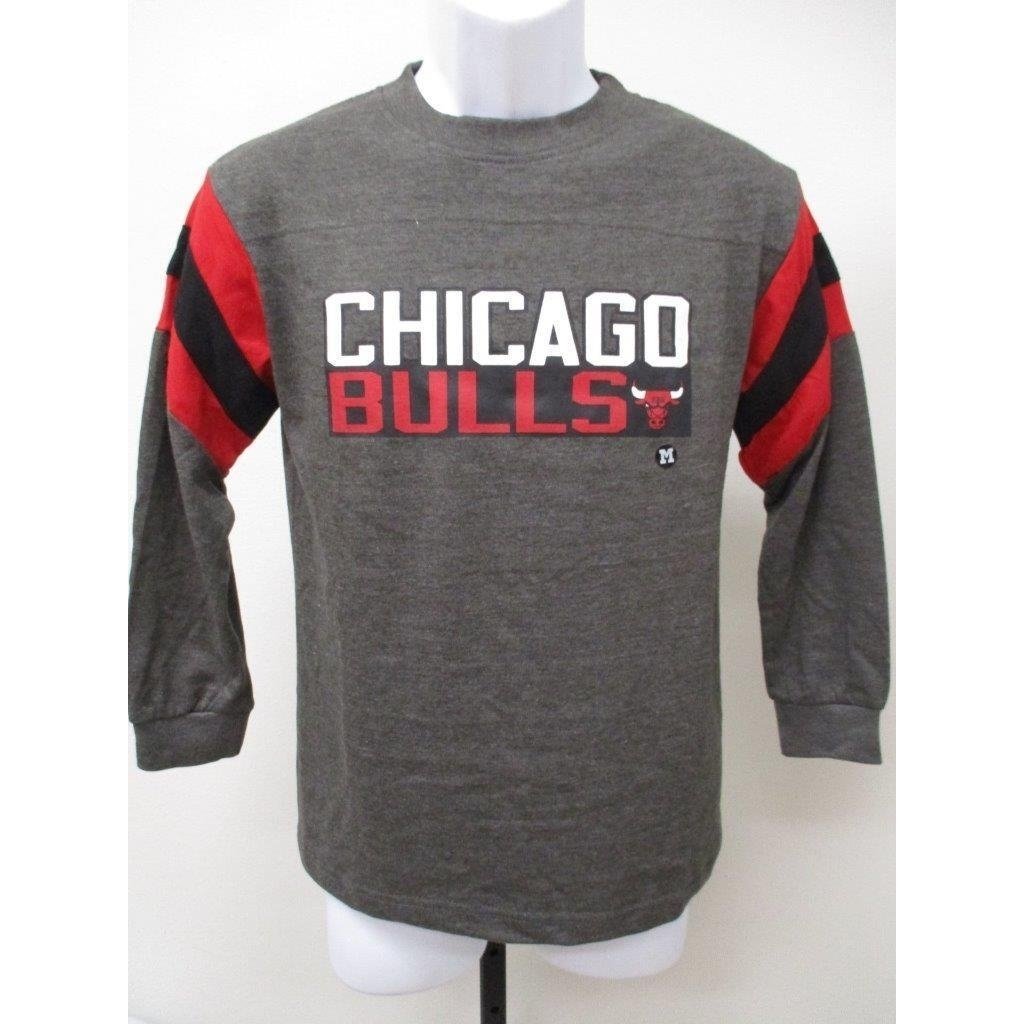 Chicago Bulls Youth Size M Medium Gray Long Sleeve Shirt MSRP 26 Image 1