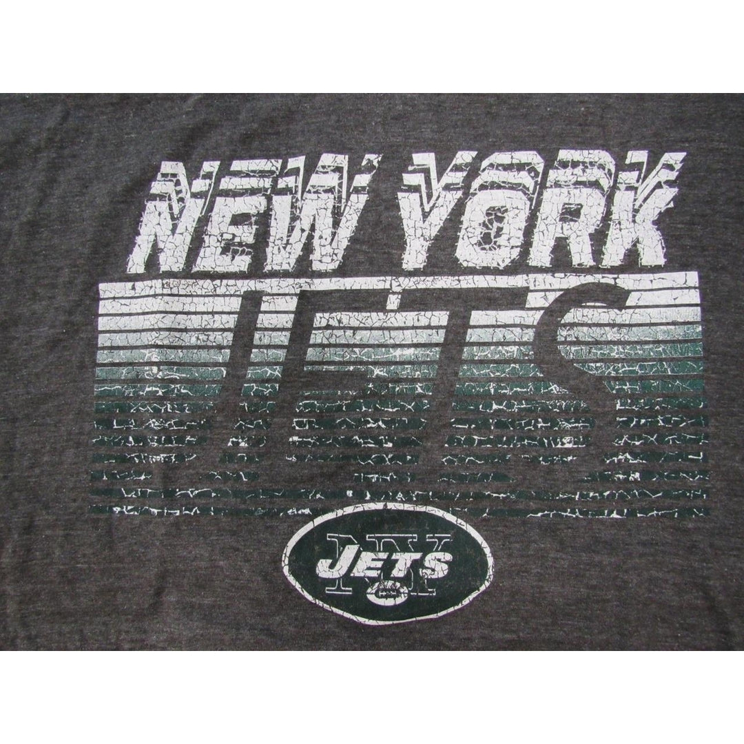 York Jets Mens Size 2XL Heathered Gray Majestic Shirt with Distressed Text Image 3