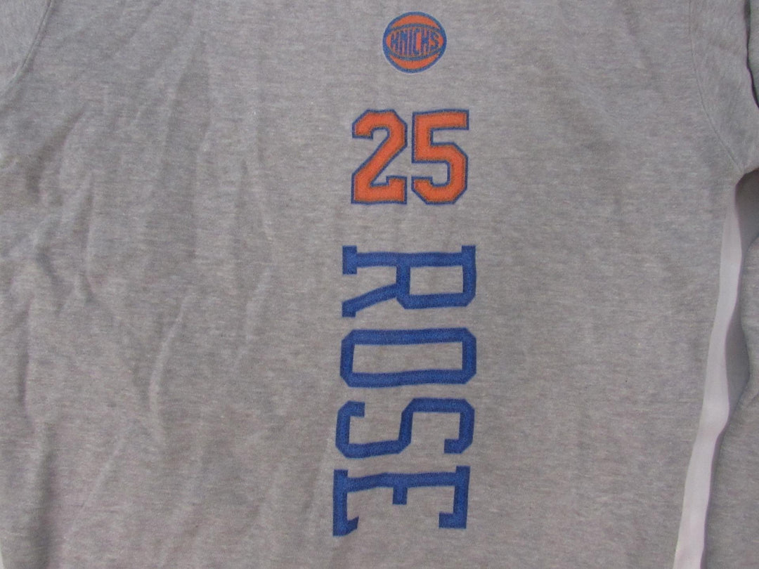 -Flaw- York Knicks 25 Derrick Rose Mens Size M Medium Gray Hoodie Image 4