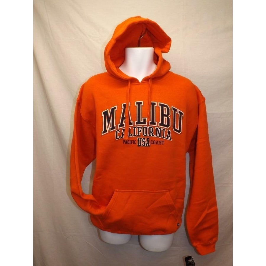 Malibu California Pacific Coast USA Mens Size M Medium Orange Hoodie Image 1