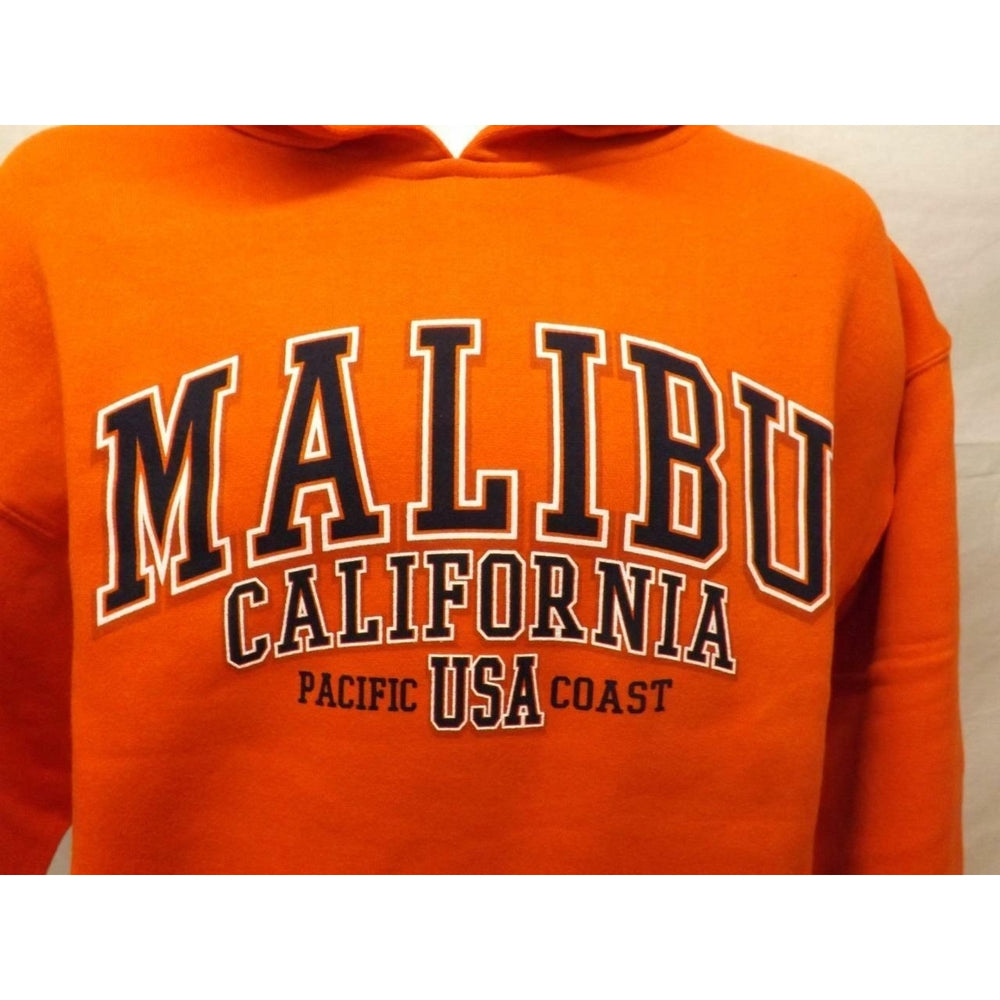 Malibu California Pacific Coast USA Mens Size M Medium Orange Hoodie Image 2