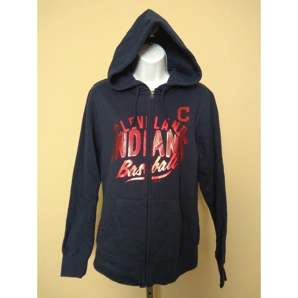 Cleveland Indians Womens Size M Medium Blue Majestic Full Zip Hoodie Image 1