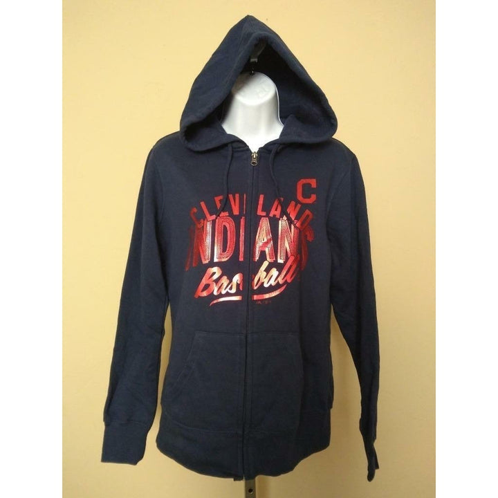 Cleveland Indians Womens Size M Medium Blue Majestic Full Zip Hoodie Image 1