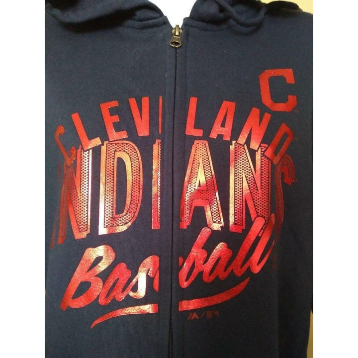 Cleveland Indians Womens Size M Medium Blue Majestic Full Zip Hoodie Image 2