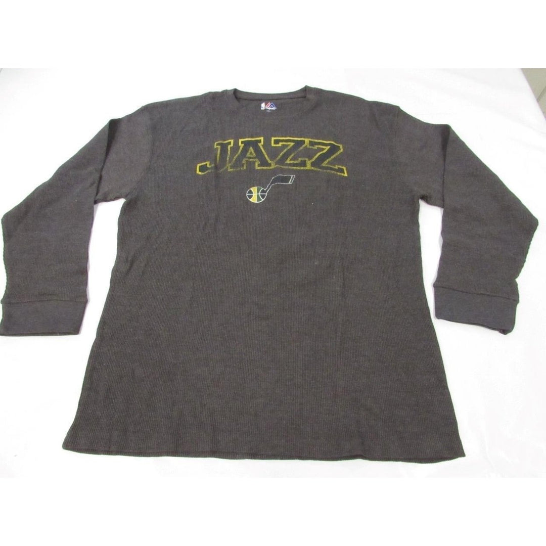 Utah Jazz Mens Size XL-Tall Gray Majestic Distressed Long Sleeved Shirt Image 1