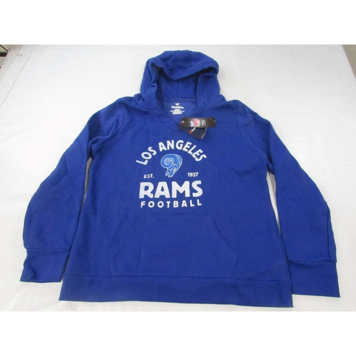 Los Angeles Rams EST 1937 Womens Size XL Blue Hoodie w/ Distressed Print Image 1