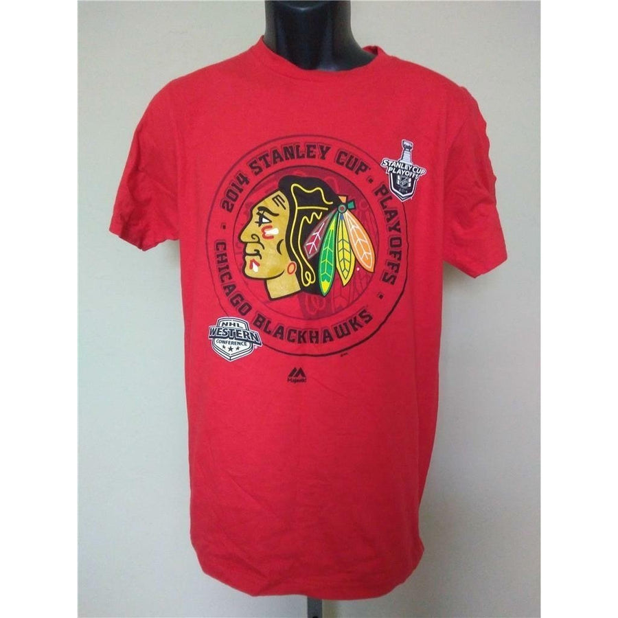 Chicago Blackhawks 2014 Stanley Cup Playoffs Mens Size M Red Majestic Shirt Image 1