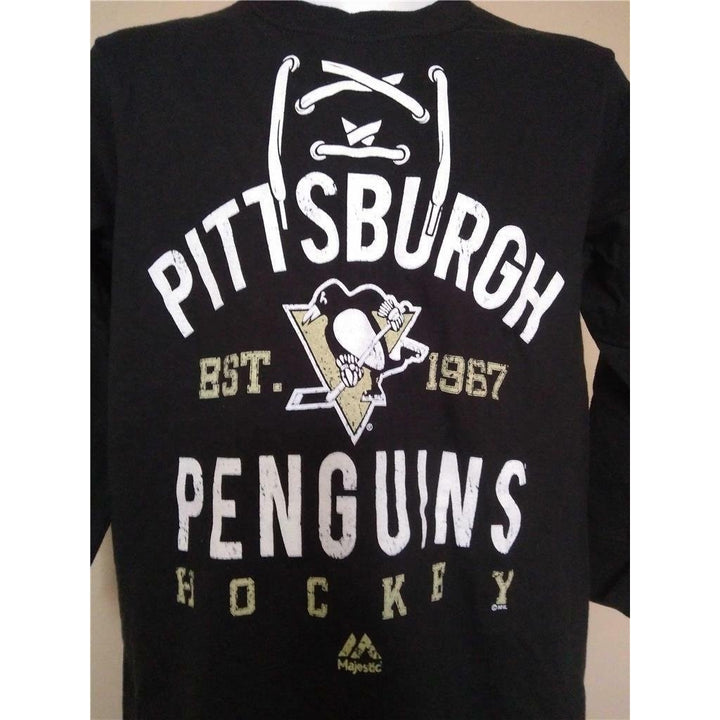 Pittsburgh Penguins Youth Size M Medium 10/12 Black Majestic Shirt Image 2