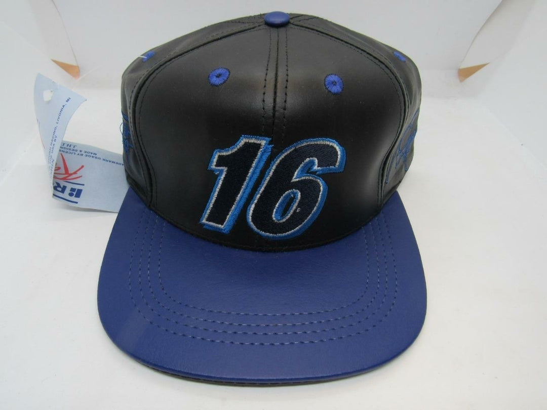 Ted Musgrave 16 Roush Racing Black Blue Leather MENS OSFA Vintage Hat Image 1