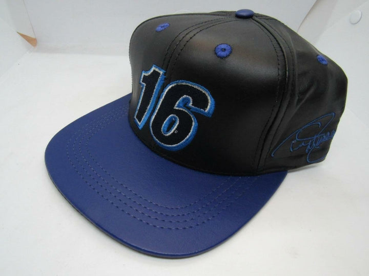 Ted Musgrave 16 Roush Racing Black Blue Leather MENS OSFA Vintage Hat Image 2