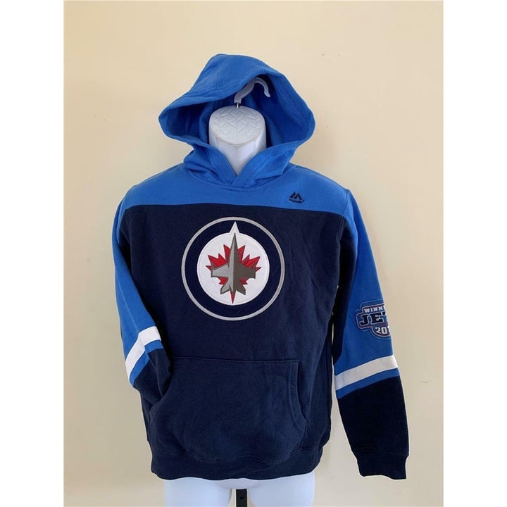 Winnepeg Jets Youth Size L Large Blue Majestic Hoodie Image 1