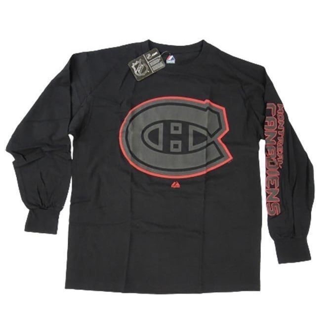 Montreal Canadiens Mens Size L Large Black Majestic Long Sleeve Shirt Image 1