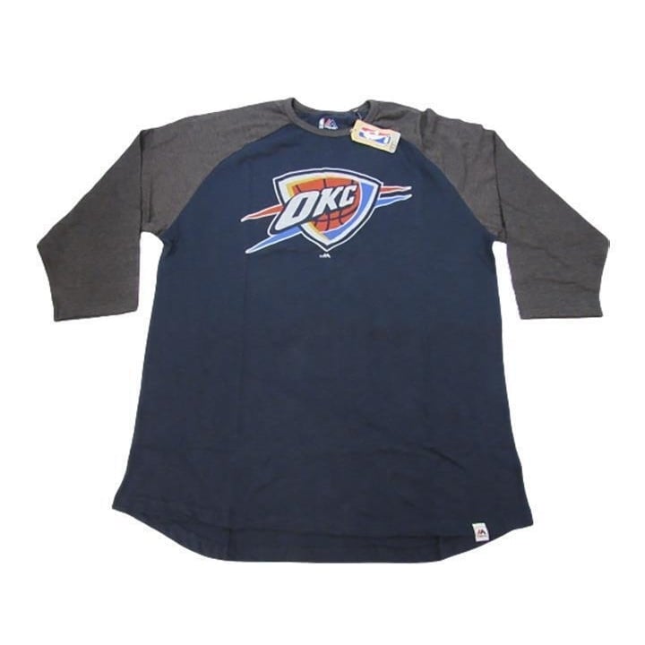 Oklahoma City Thunder Mens Size XL-Tall Blue Gray Majestic 3/4 Sleeve Shirt Image 1