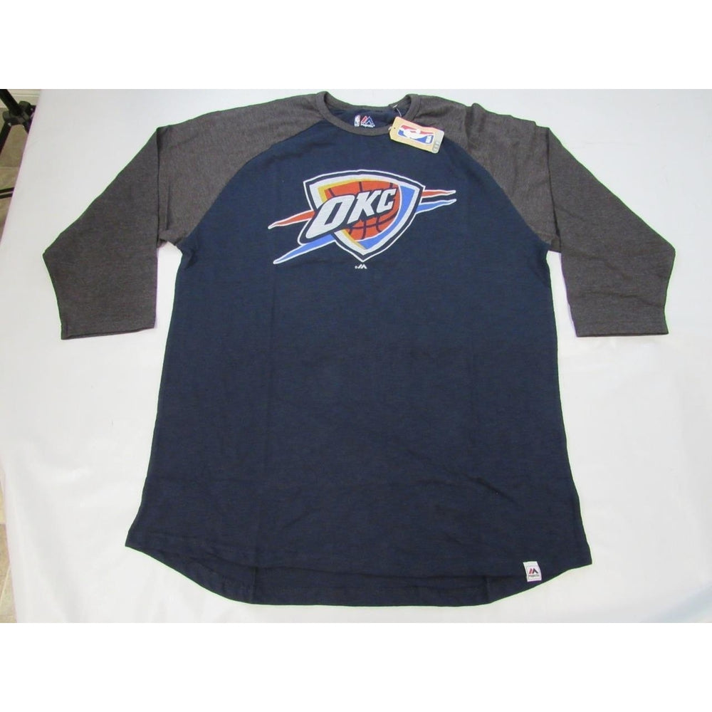 Oklahoma City Thunder Mens Size XL-Tall Blue Gray Majestic 3/4 Sleeve Shirt Image 2