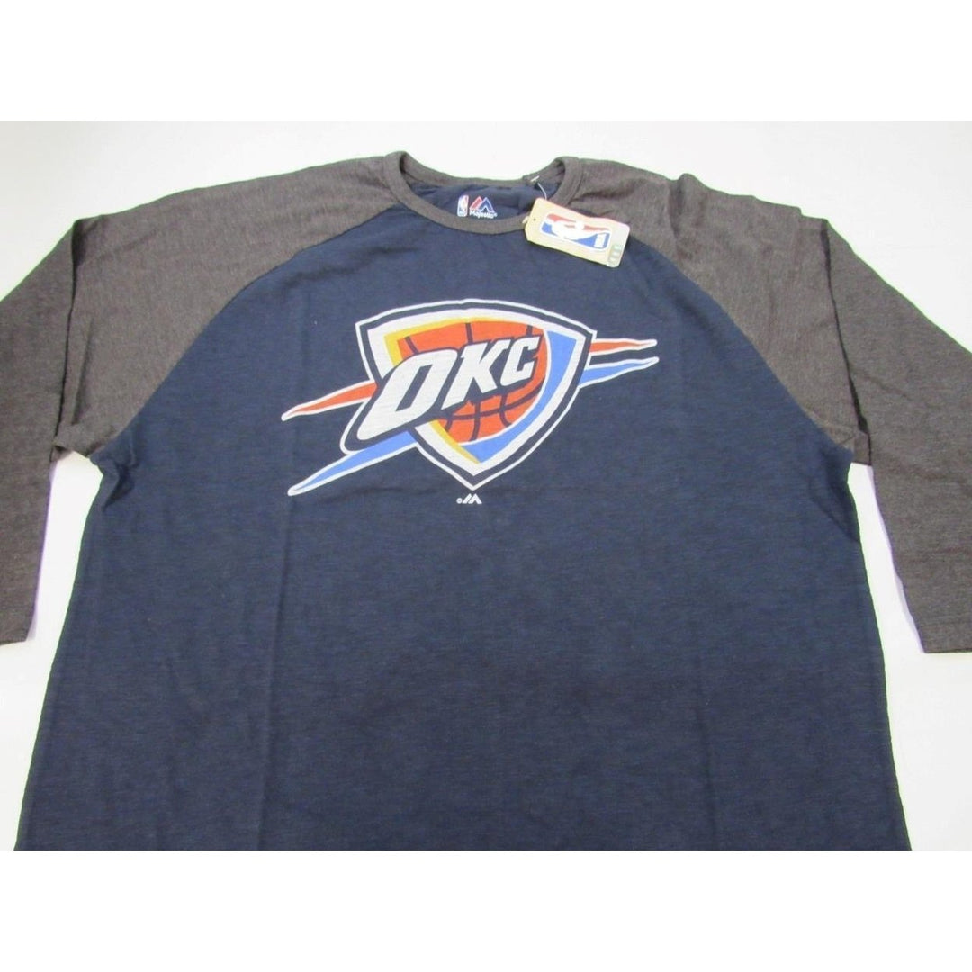 Oklahoma City Thunder Mens Size XL-Tall Blue Gray Majestic 3/4 Sleeve Shirt Image 3