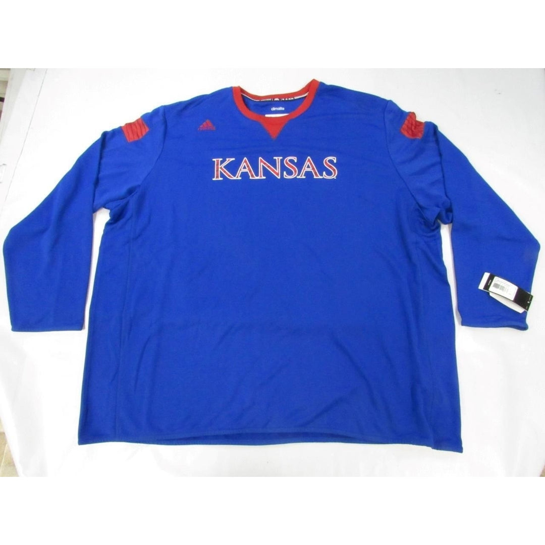 Kansas Jayhawks Mens Size 4XL 4XLarge Adidas Blue Sideline Shooting Shirt Image 1