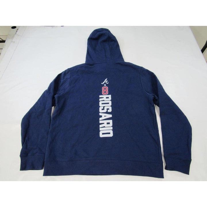 Atlanta Braves 8 Eddie Rosario Mens Size L Large Navy Blue Hoodie Image 2