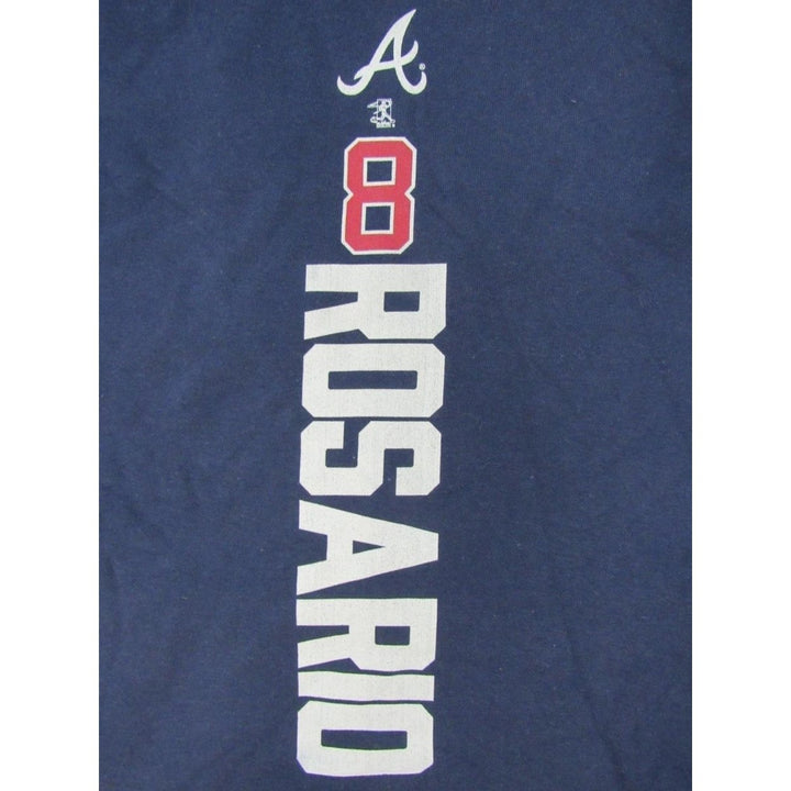 Atlanta Braves 8 Eddie Rosario Mens Size L Large Navy Blue Hoodie Image 4