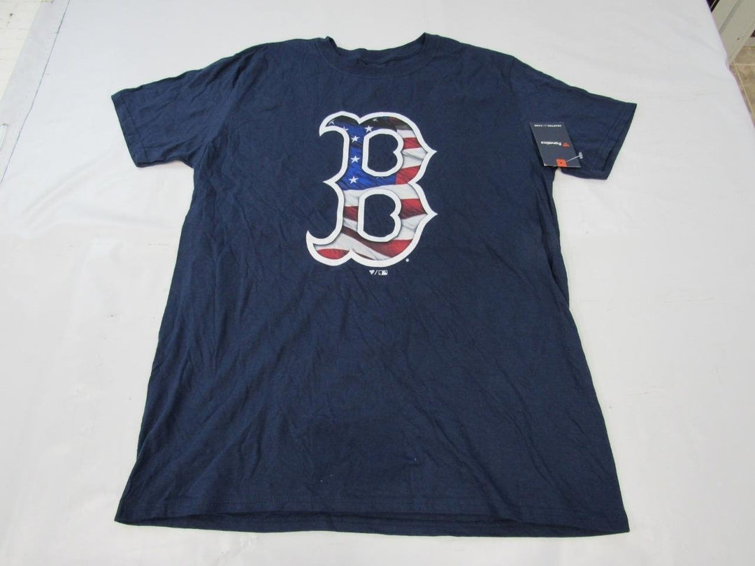 Boston Red Sox 15 Dustin Pedroia USA Themed Mens Size L Large Blue Shirt Image 1