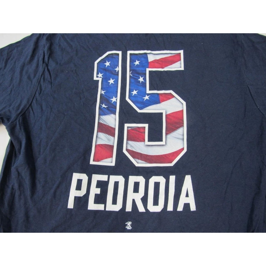 Boston Red Sox 15 Dustin Pedroia USA Themed Mens Size L Large Blue Shirt Image 4