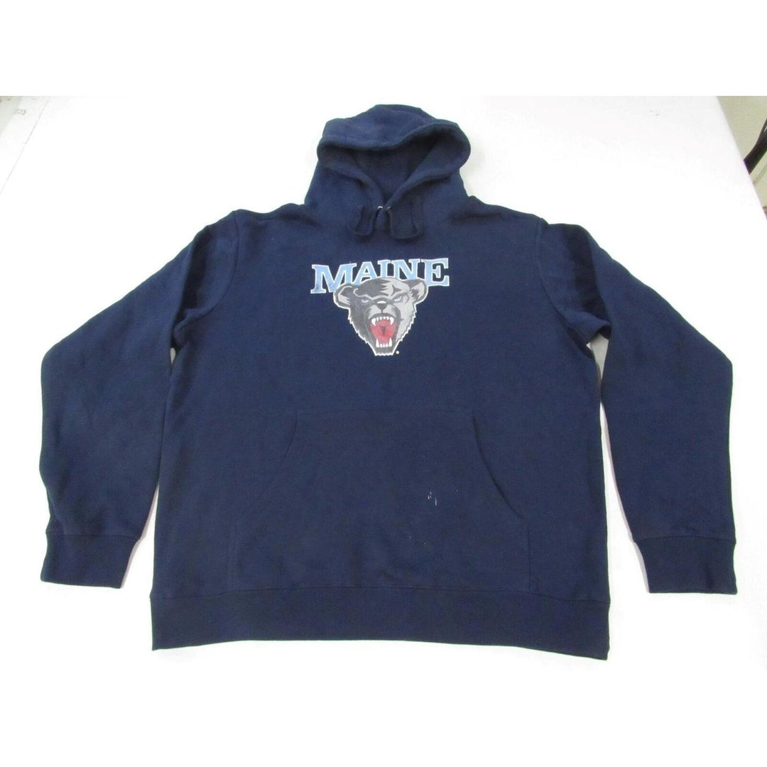 Maine Black Bears Mens Size L Large Navy Blue Hoodie w/ Distressed Print Image 1