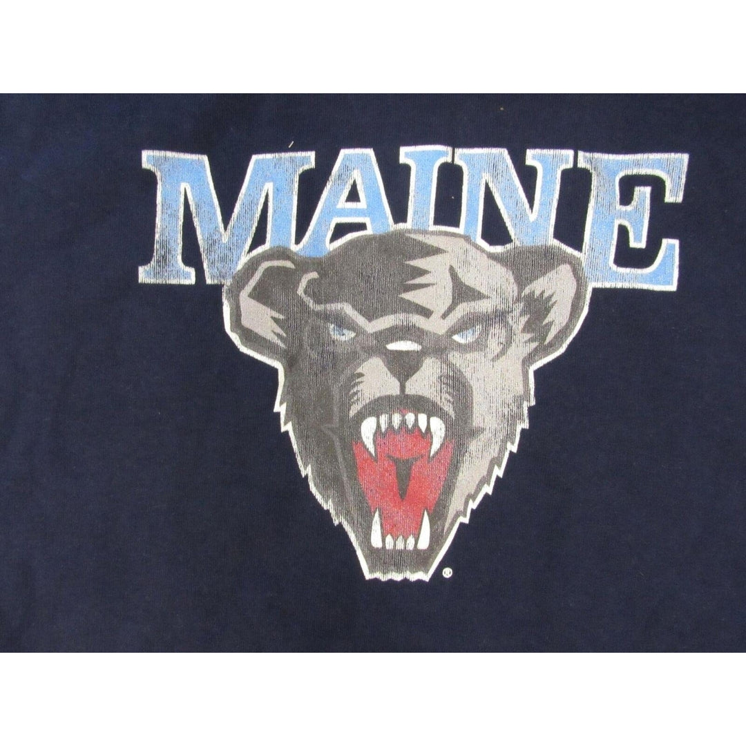 Maine Black Bears Mens Size L Large Navy Blue Hoodie w/ Distressed Print Image 3