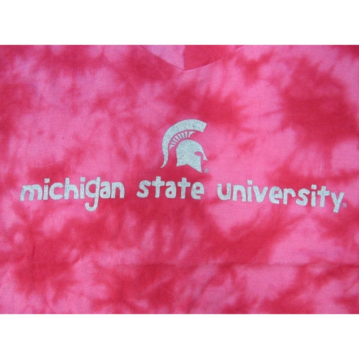 Michigan State Spartans Womens Size M Medium Pink Tie-Dyed V-Neck Shirt Image 3