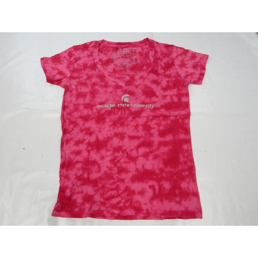 Michigan State Spartans Womens Size M Medium Pink Tie-Dyed V-Neck Shirt Image 4