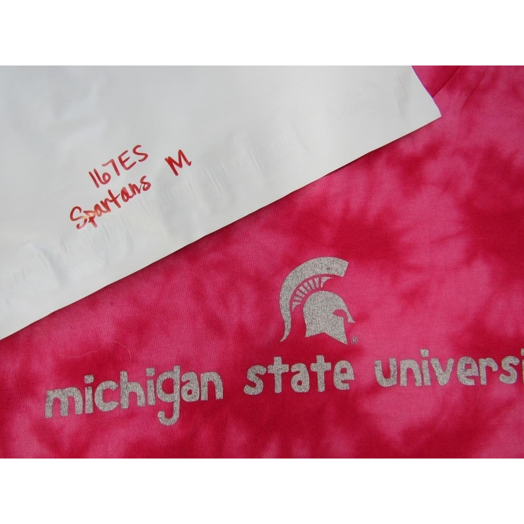 Michigan State Spartans Womens Size M Medium Pink Tie-Dyed V-Neck Shirt Image 4