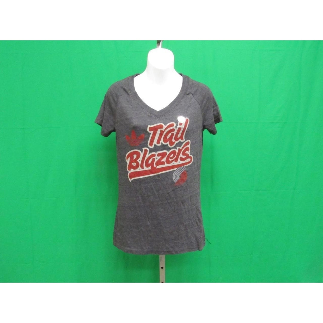 Portland Trailblazers Women Size M Gray Adidas V-Neck Shirt Image 1