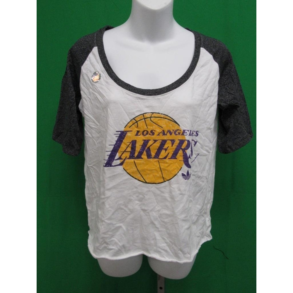 Los Angeles Lakers Womens Size M Medium Majestic 2-Tone Cropped Scoop Neck Shirt Image 2