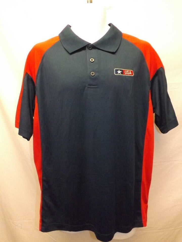 US Army USA Mens Size L Large Navy Blue w/ Red Polo Shirt Image 1