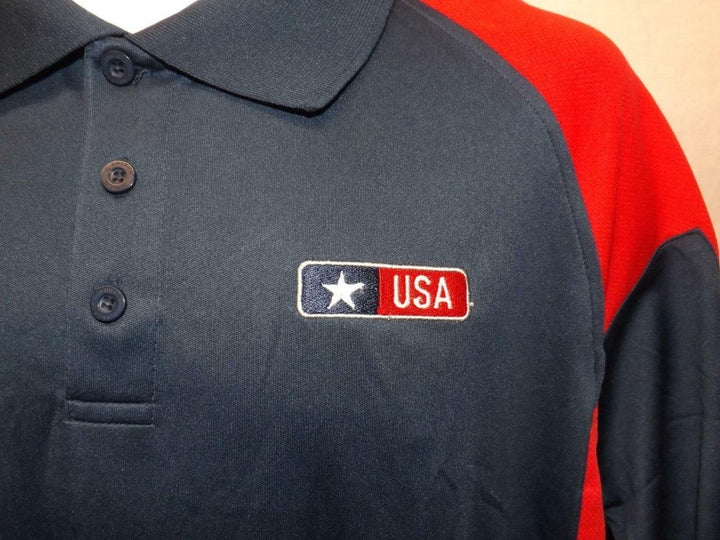 US Army USA Mens Size L Large Navy Blue w/ Red Polo Shirt Image 2