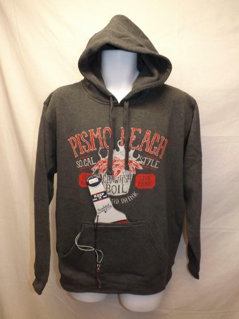 Pismo Beach Crawfish Boil Mens Size Medium Gray Hoodie with Thermal Pocket Image 1